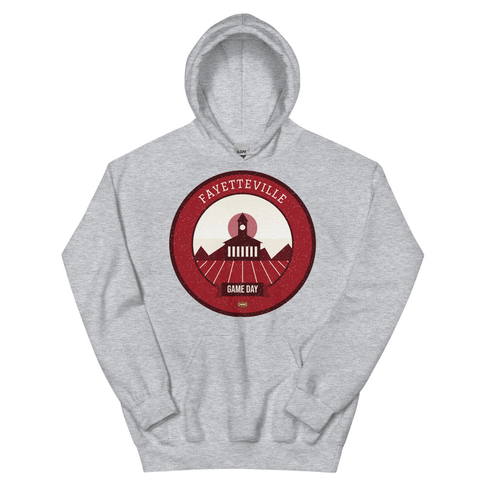 Deep Red Ozark Game Day Hoodie in sport grey, front