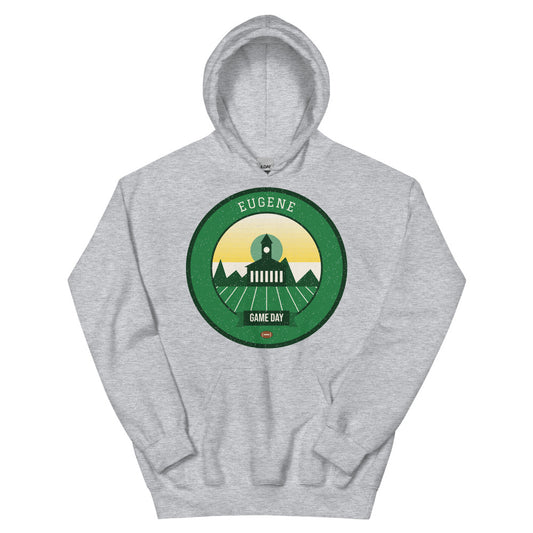 Evergreen & Yellow Game Day Hoodie in sport grey, front