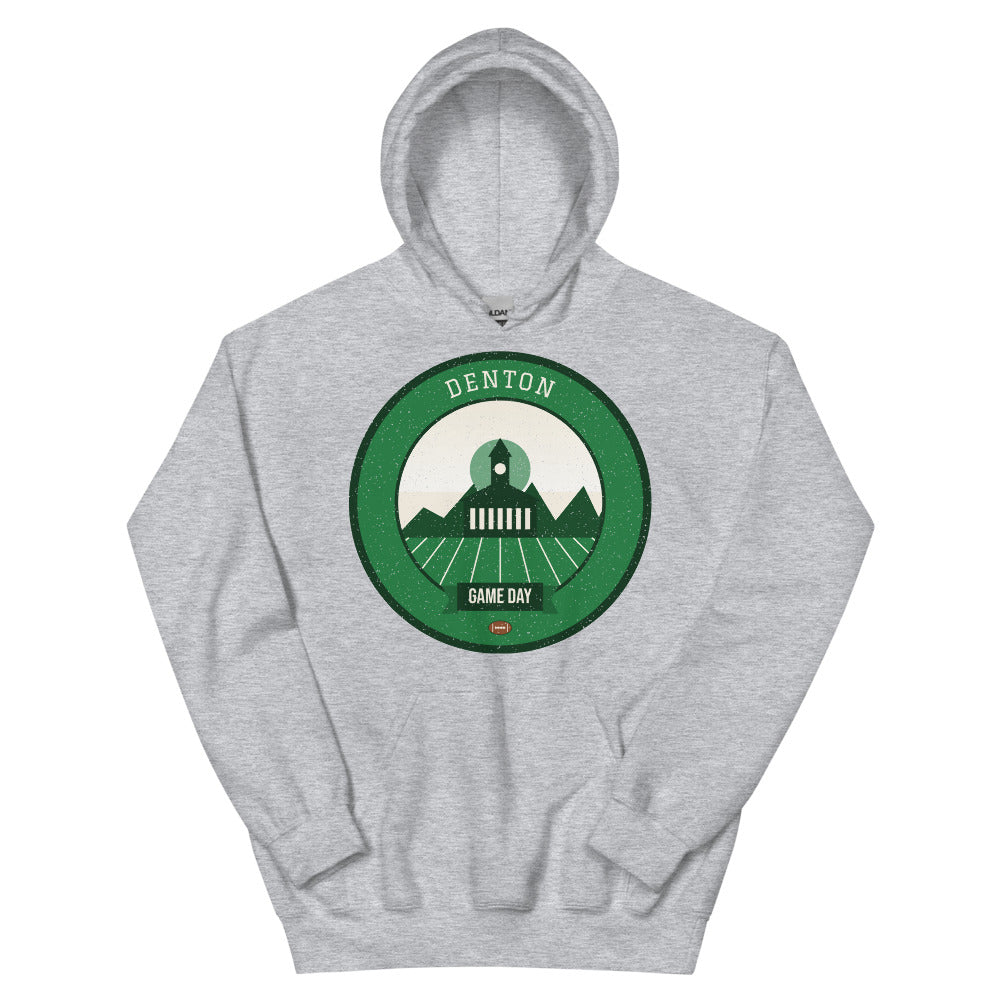 Green Courthouse Square Game Day Hoodie in sport grey, front