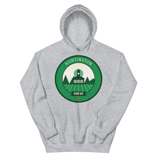 Kelly Green Rail Town Game Day Hoodie in sport grey, front