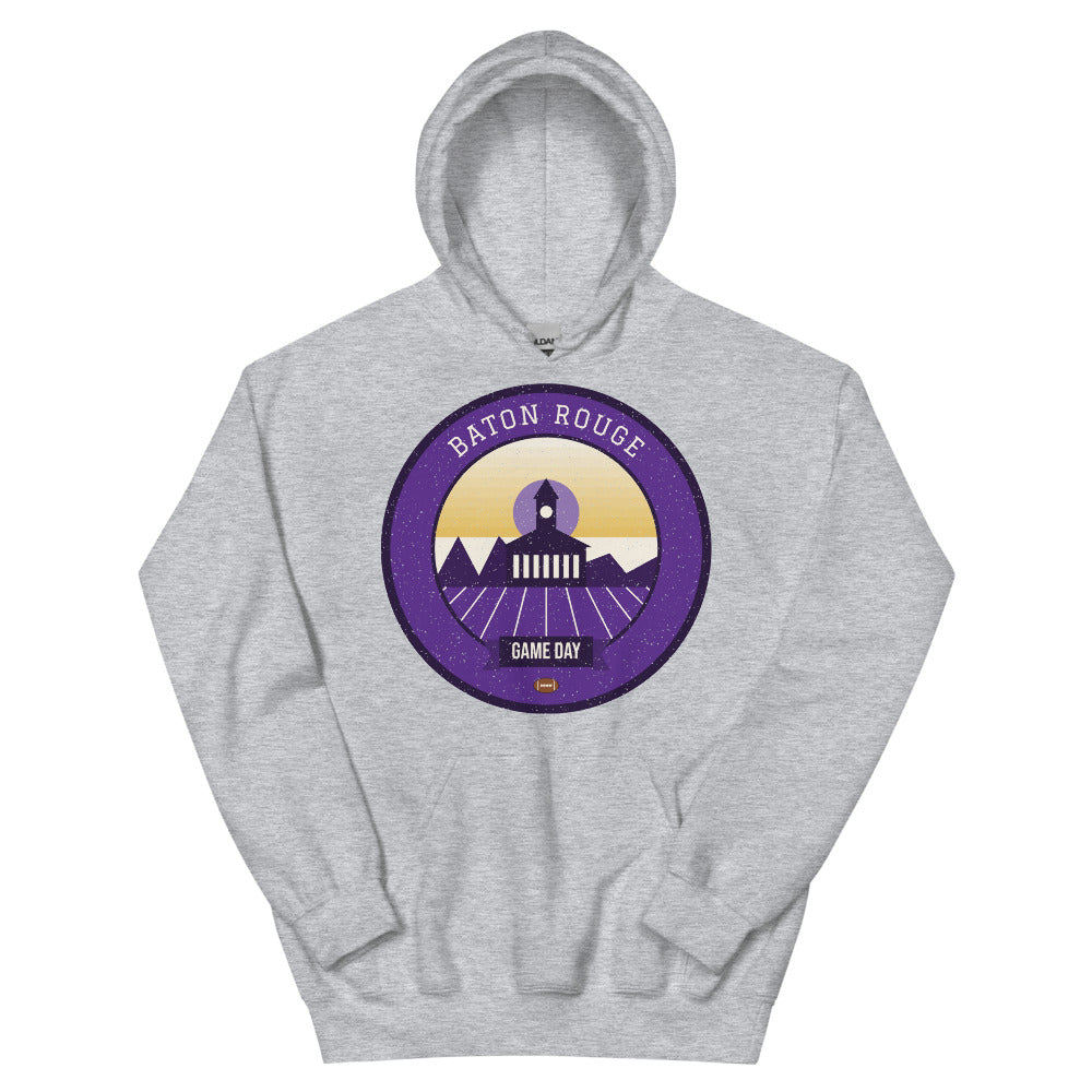 Purple & Gold Bayou Game Day Hoodie in sport grey, front