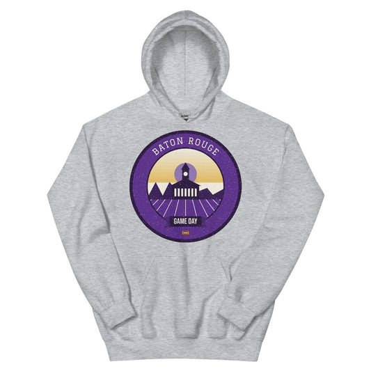 Purple & Gold Bayou Game Day Hoodie in sport grey, front