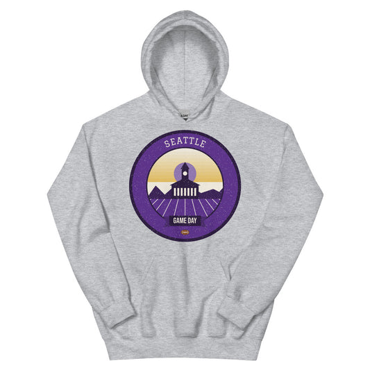 Purple & Gold Lake Union Game Day Hoodie in sport grey, front