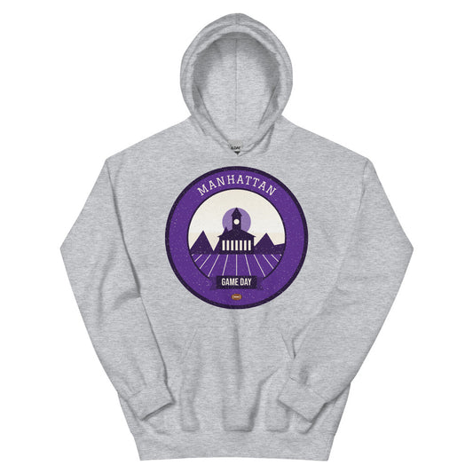 Purple Flint Hills Game Day Hoodie in sport grey, front