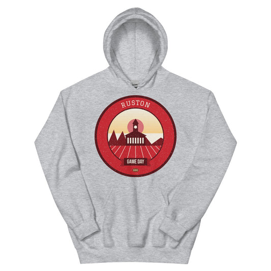 Red & Blue Piney Hills Game Day Hoodie in sport grey, front