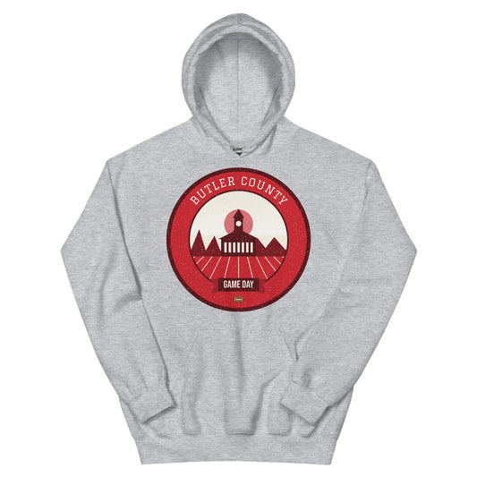 Red & White Georgian Brick Game Day Hoodie in sport grey, front