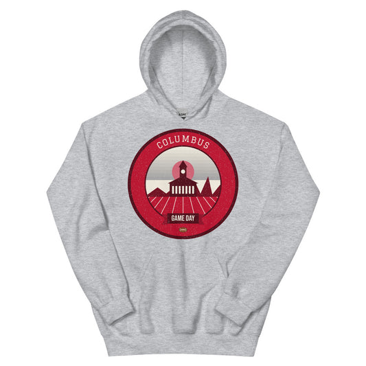 Scarlet & Gray Riverfront Game Day Hoodie in sport grey, front