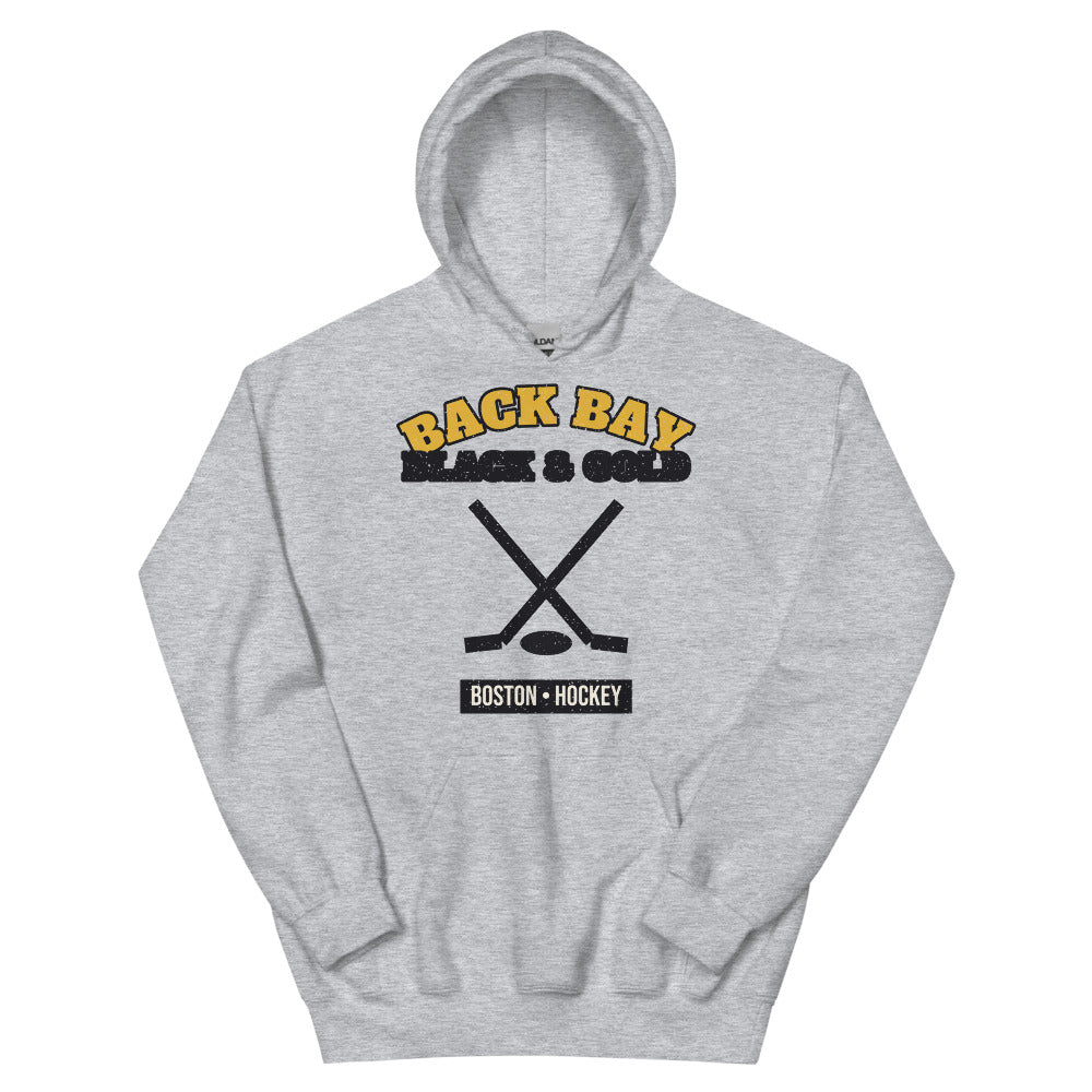 Back Bay Black & Gold Hockey Hoodie in sport grey, front