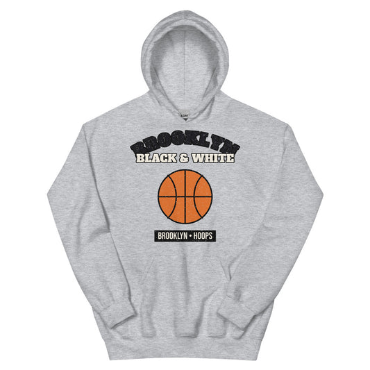 Brooklyn Black & White Hoops Hoodie in sport grey, front