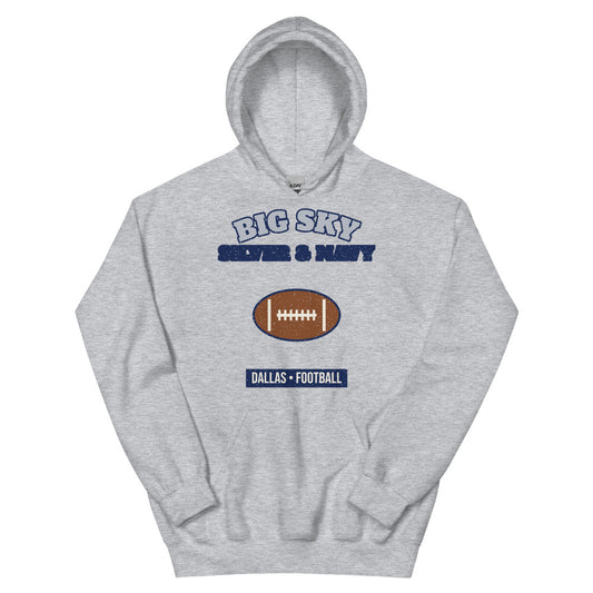 Big Sky Silver & Navy Football Hoodie in sport grey, front