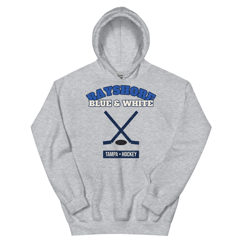 Bayshore Blue & White Hockey Hoodie in sport grey, front