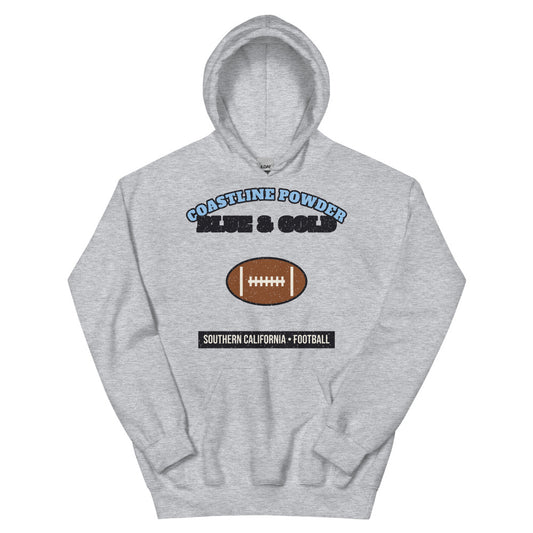 Coastline Powder Blue & Gold Football Hoodie in sport grey, front