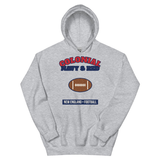 Colonial Navy & Red Football Hoodie in sport grey, front