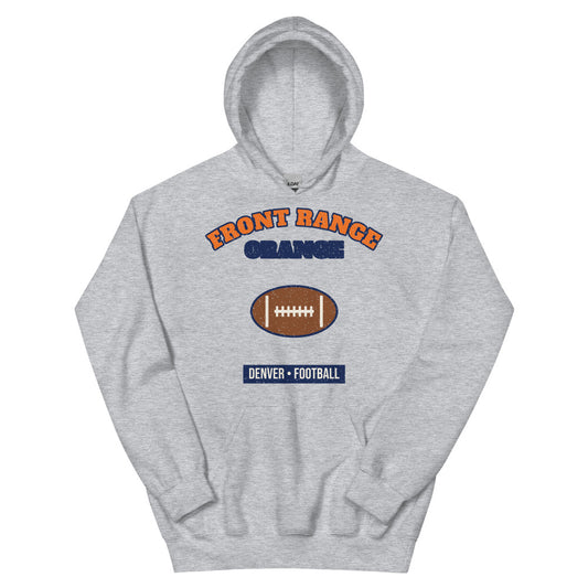 Front Range Orange Football Hoodie in sport grey, front