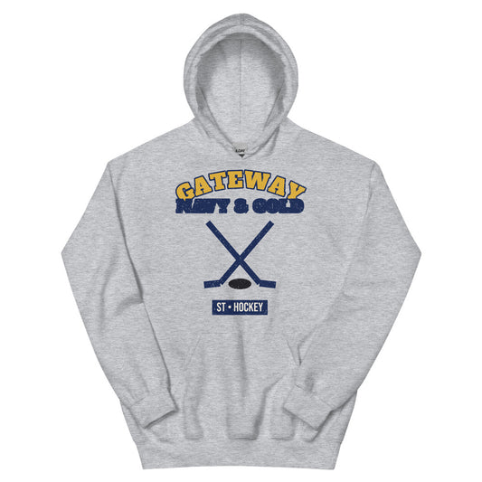 Gateway Navy & Gold Hockey Hoodie in sport grey, front