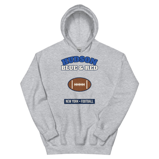 Hudson Blue & Red Football Hoodie in sport grey, front