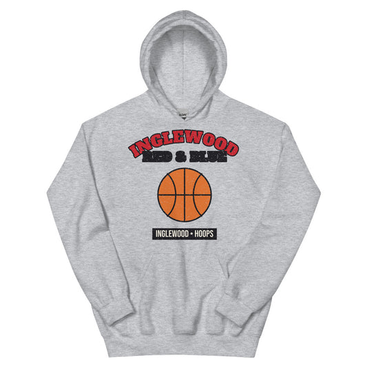 Inglewood Red & Blue Hoops Hoodie in sport grey, front