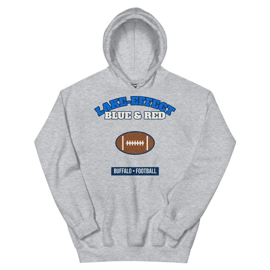 Lake-Effect Blue & Red Football Hoodie in sport grey, front