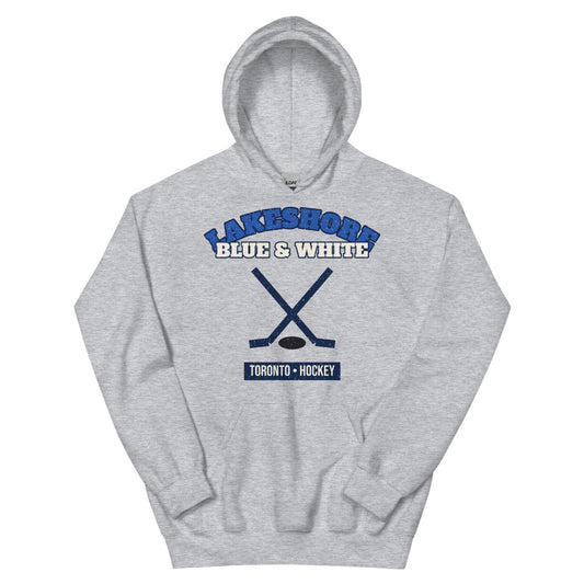 Lakeshore Blue & White Hockey Hoodie in sport grey, front