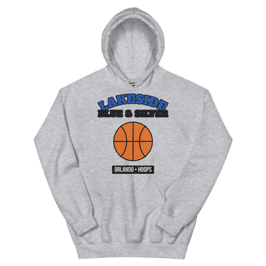 Lakeside Blue & Silver Hoops Hoodie in sport grey, front