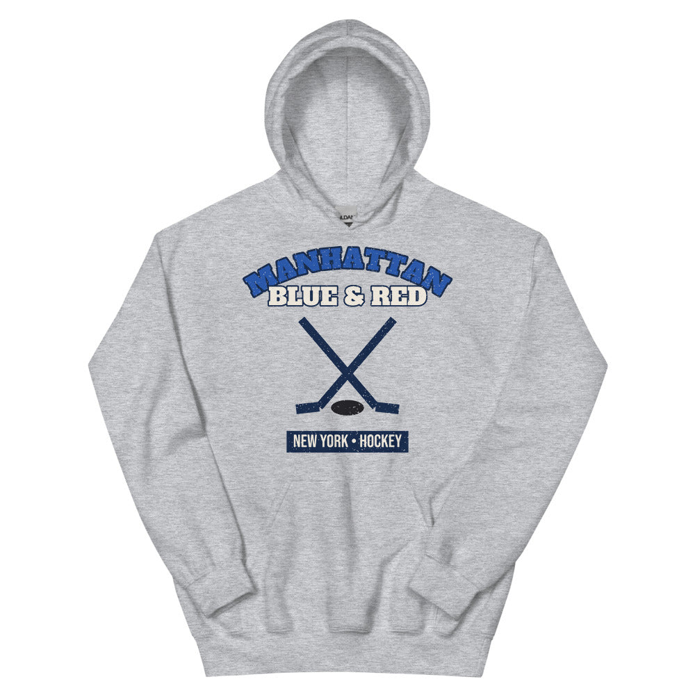 Manhattan Blue & Red Hockey Hoodie in sport grey, front