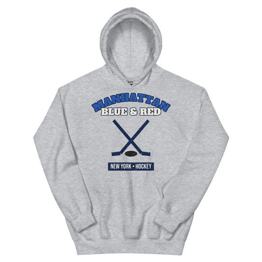 Manhattan Blue & Red Hockey Hoodie in sport grey, front