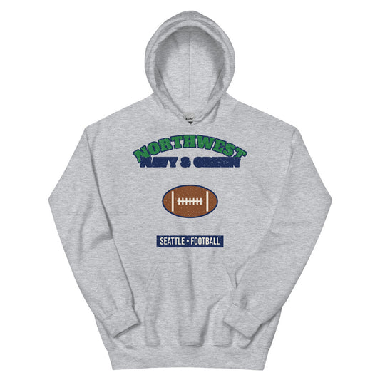 Northwest Navy & Green Football Hoodie in sport grey, front