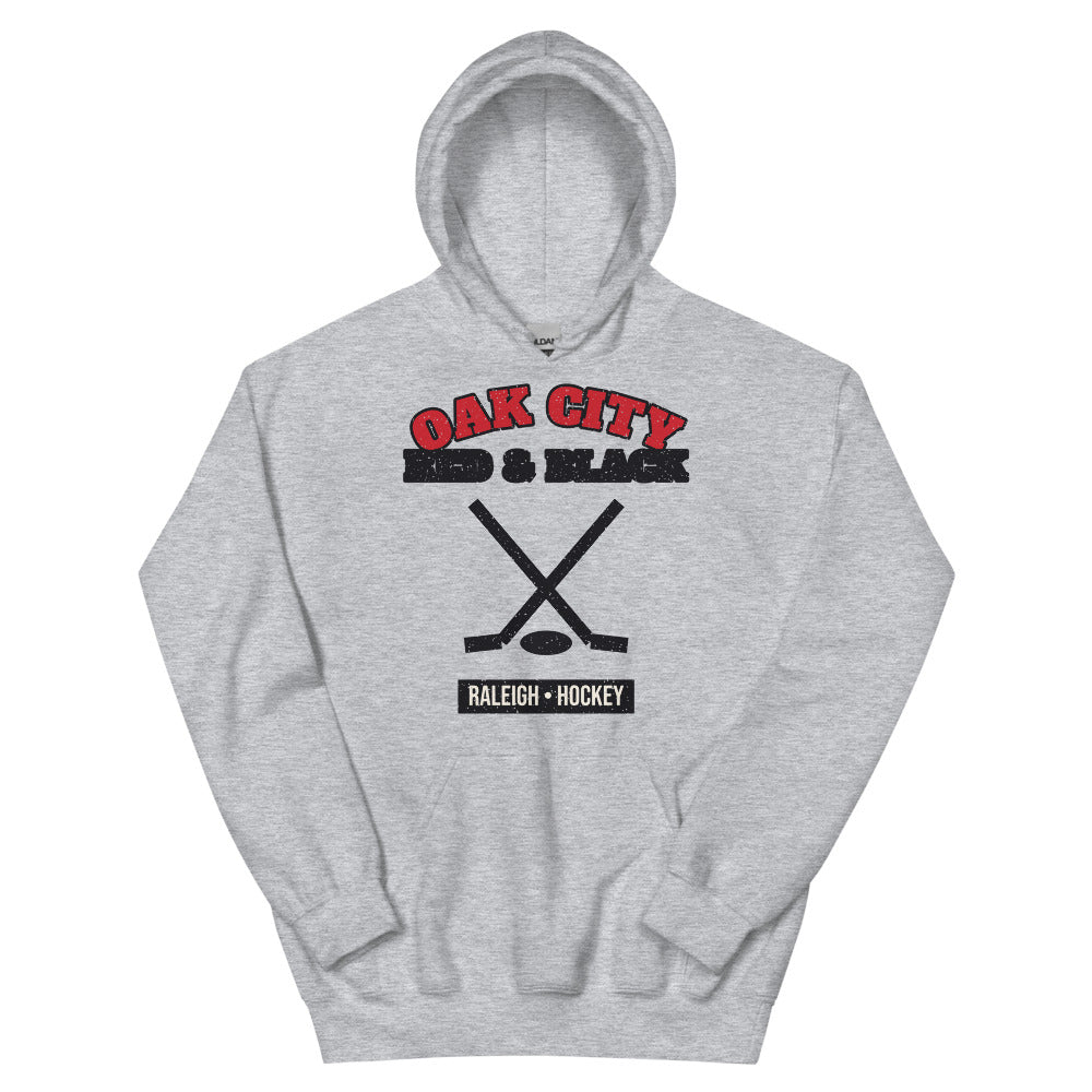 Oak City Red & Black Hockey Hoodie in sport grey, front