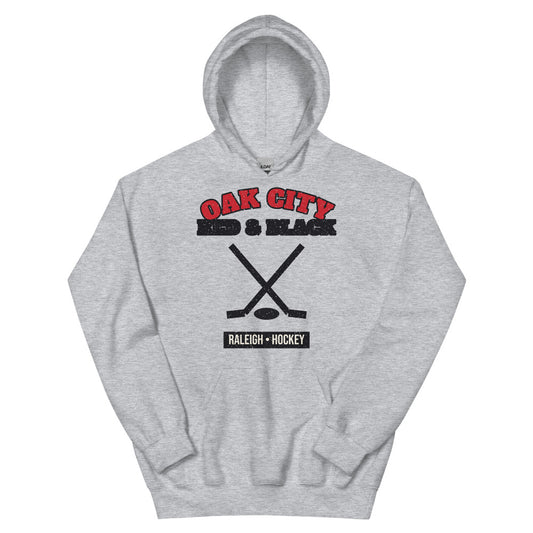Oak City Red & Black Hockey Hoodie in sport grey, front