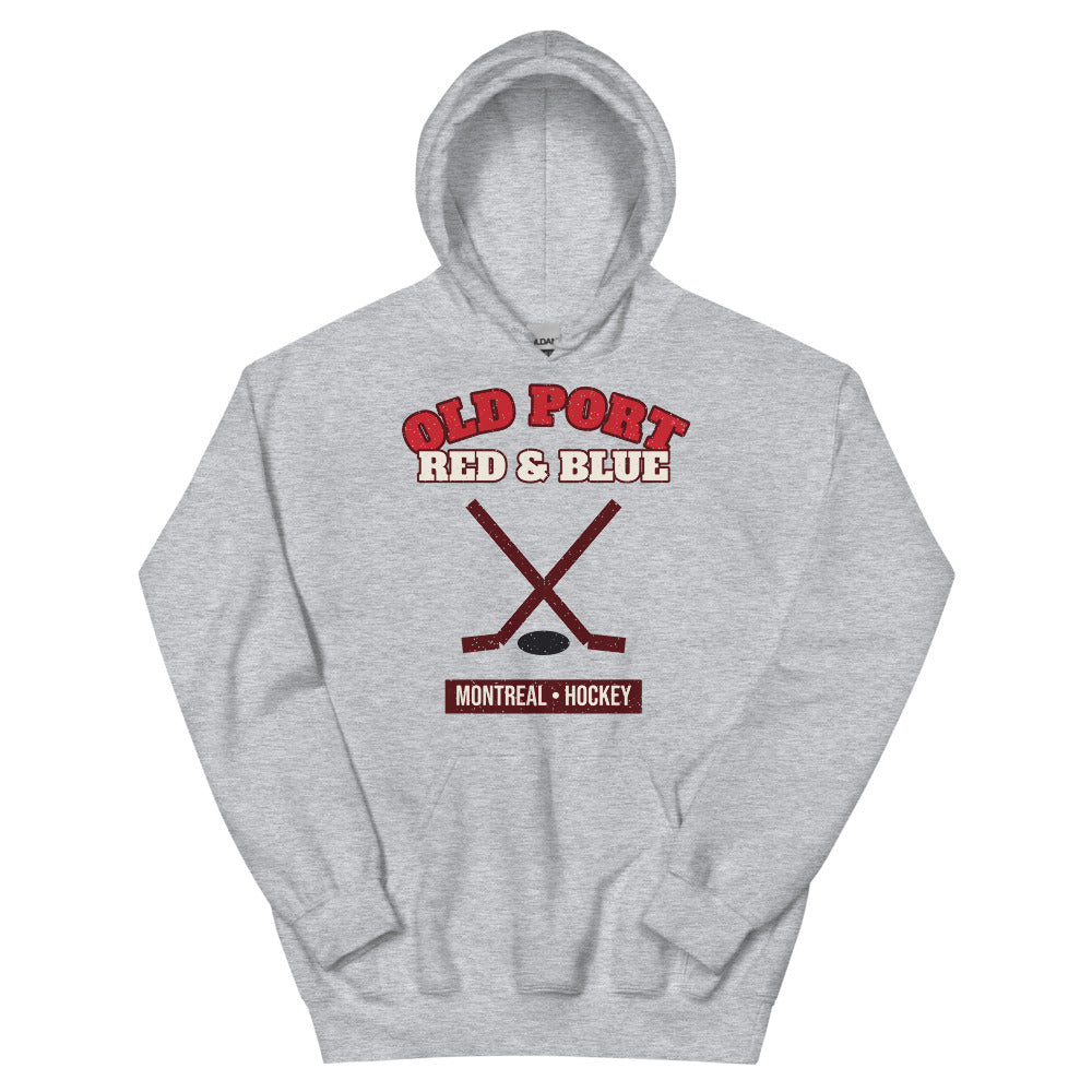 Old Port Red & Blue Hockey Hoodie in sport grey, front