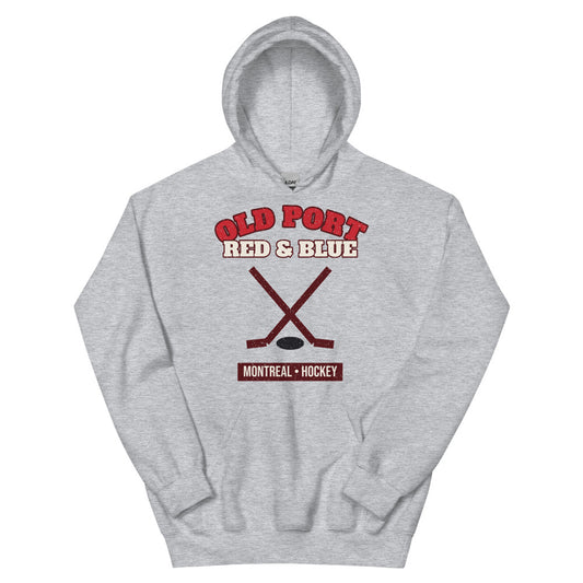 Old Port Red & Blue Hockey Hoodie in sport grey, front
