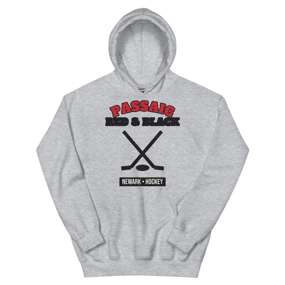 Passaic Red & Black Hockey Hoodie in sport grey, front