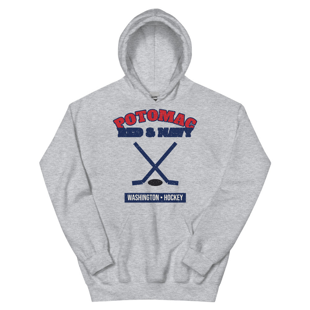 Potomac Red & Navy Hockey Hoodie in sport grey, front
