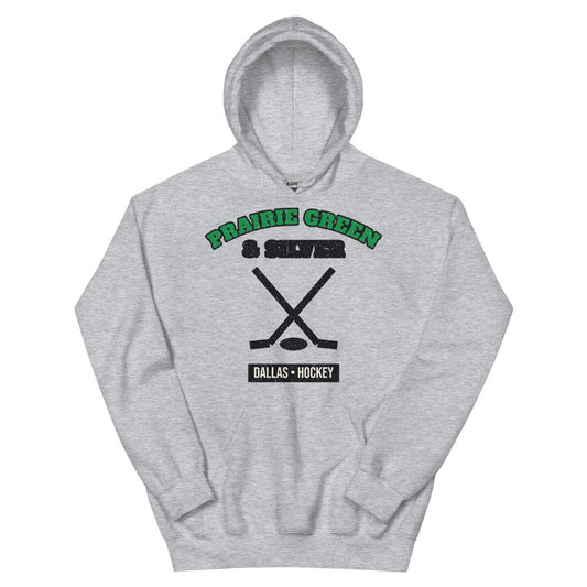 Prairie Green & Silver Hockey Hoodie in sport grey, front