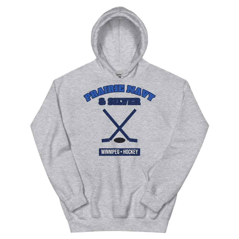 Prairie Navy & Silver Hockey Hoodie in sport grey, front