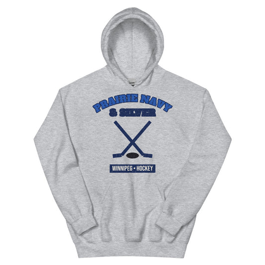 Prairie Navy & Silver Hockey Hoodie in sport grey, front