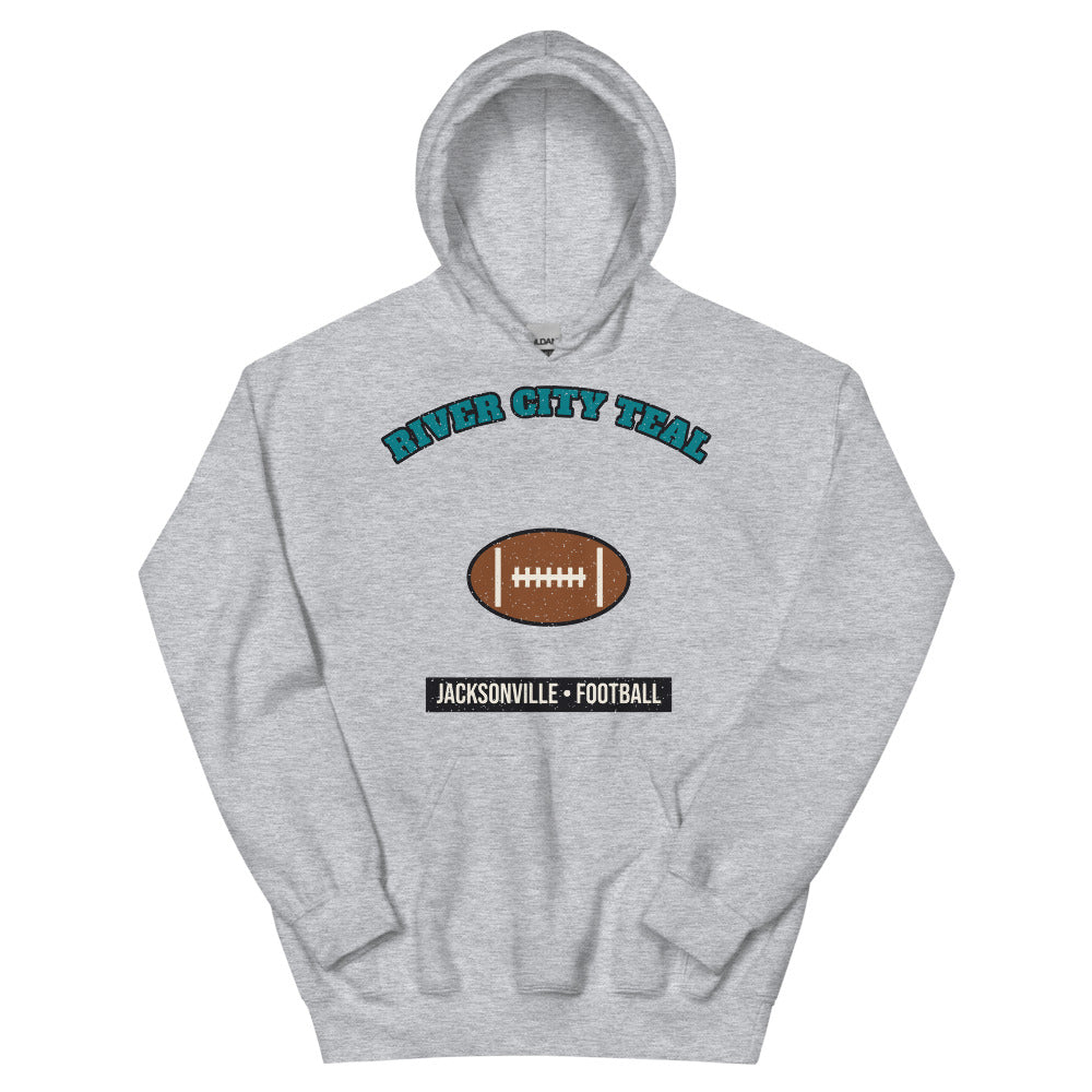 River City Teal Football Hoodie in sport grey, front