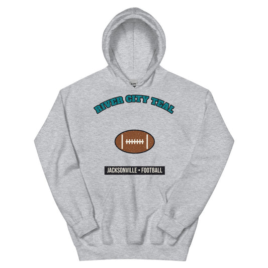River City Teal Football Hoodie in sport grey, front
