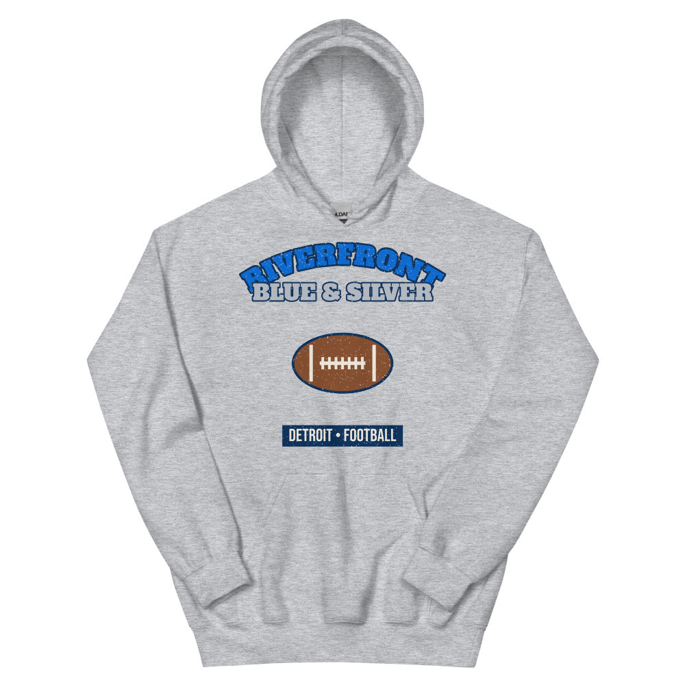 Riverfront Blue & Silver Football Hoodie in sport grey, front