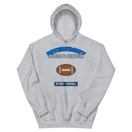 Riverfront Blue & Silver Football Hoodie in sport grey, front