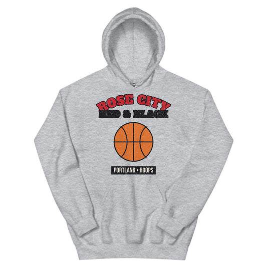 Rose City Red & Black Hoops Hoodie in sport grey, front