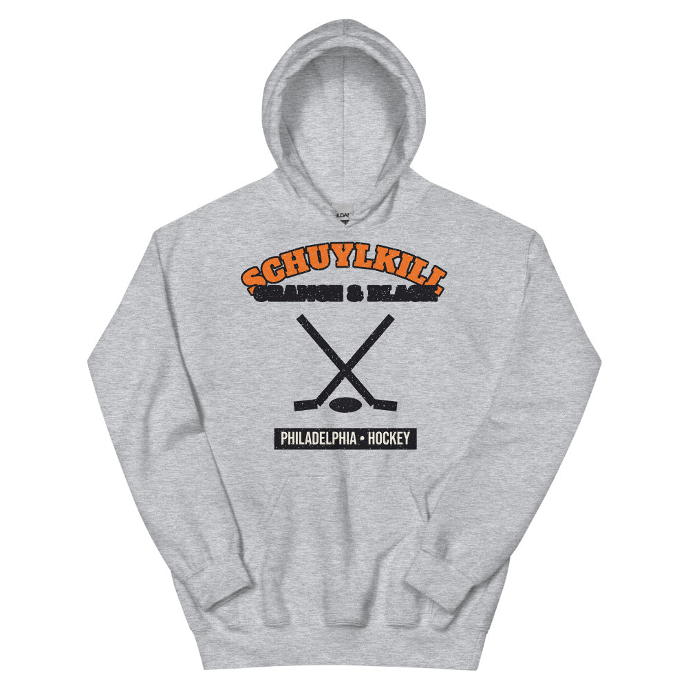 Schuylkill Orange & Black Hockey Hoodie in sport grey, front