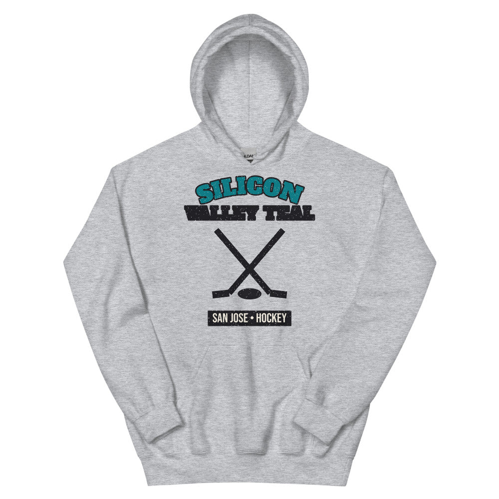 Silicon Valley Teal Hockey Hoodie in sport grey, front