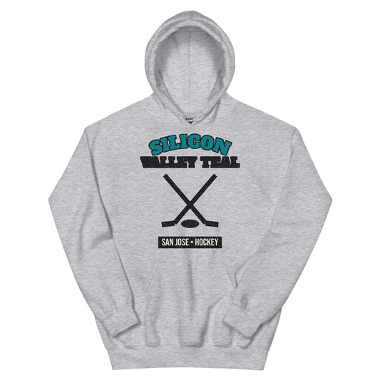 Silicon Valley Teal Hockey Hoodie in sport grey, front
