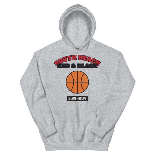 South Beach Red & Black Hoops Hoodie in sport grey, front