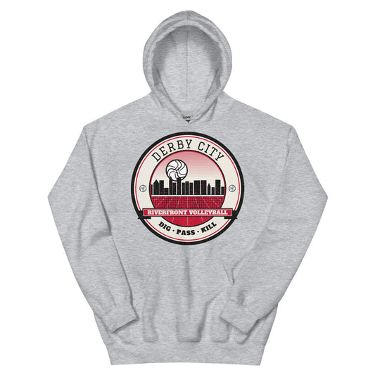 Derby City Riverfront Volleyball Hoodie in sport grey, front