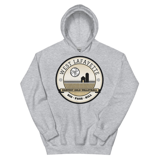 West Lafayette Harvest Gold Volleyball Hoodie in sport grey, front