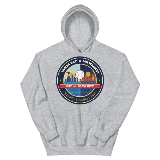 Bay vs Brew City October Baseball Unisex Hoodie in sport grey, front view