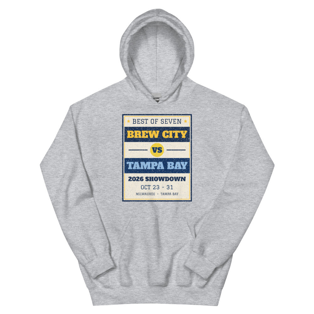Brew City vs Tampa Bay 2026 Showdown Unisex Hoodie in sport grey, design printed on the front, front view