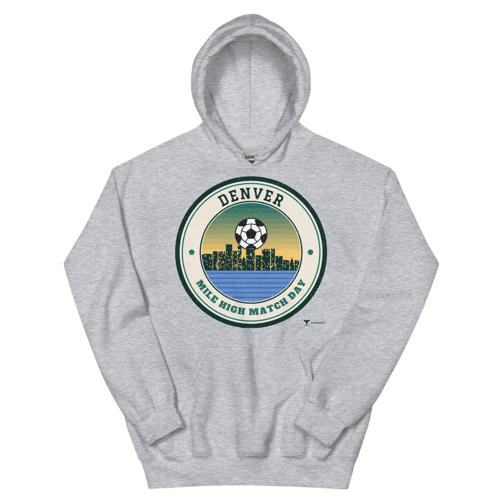 Denver Mile High Match Day Unisex Hoodie in sport grey, design printed on the front, front view